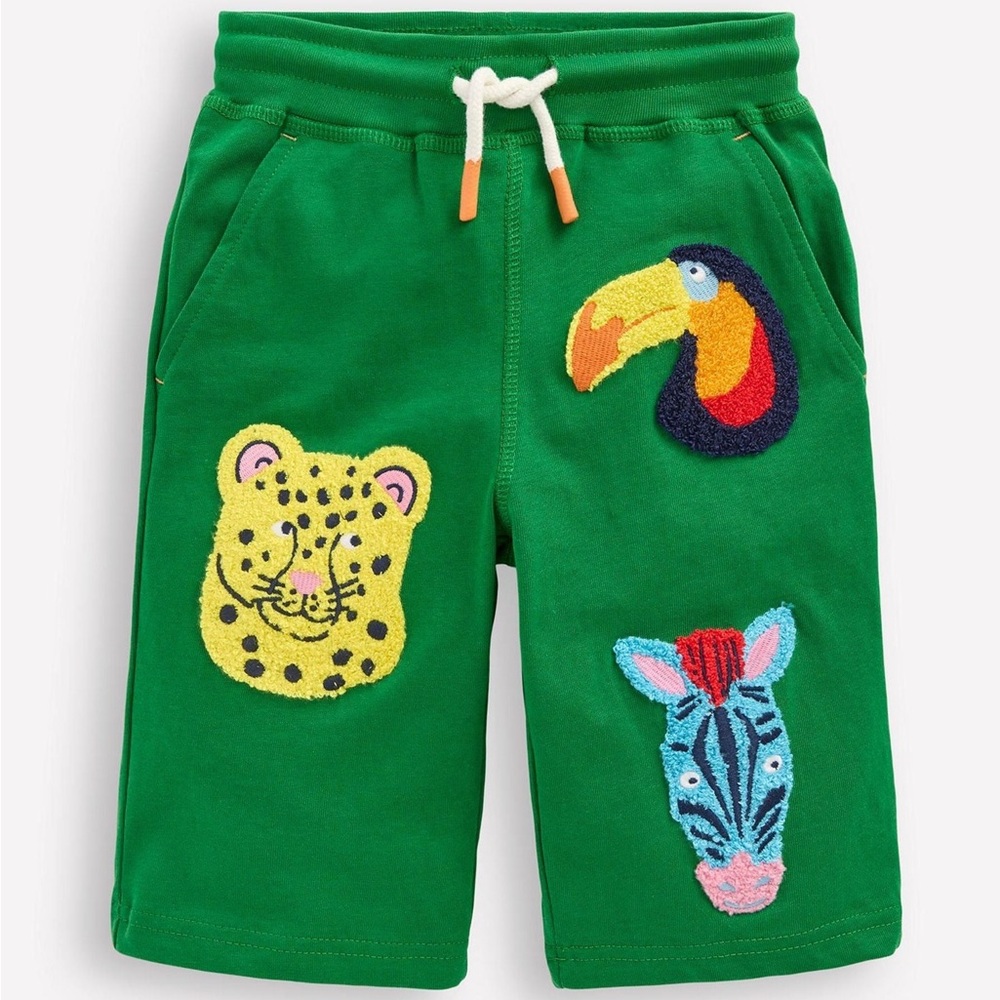 Boden Green Kids Shorts with Animal Appliqués